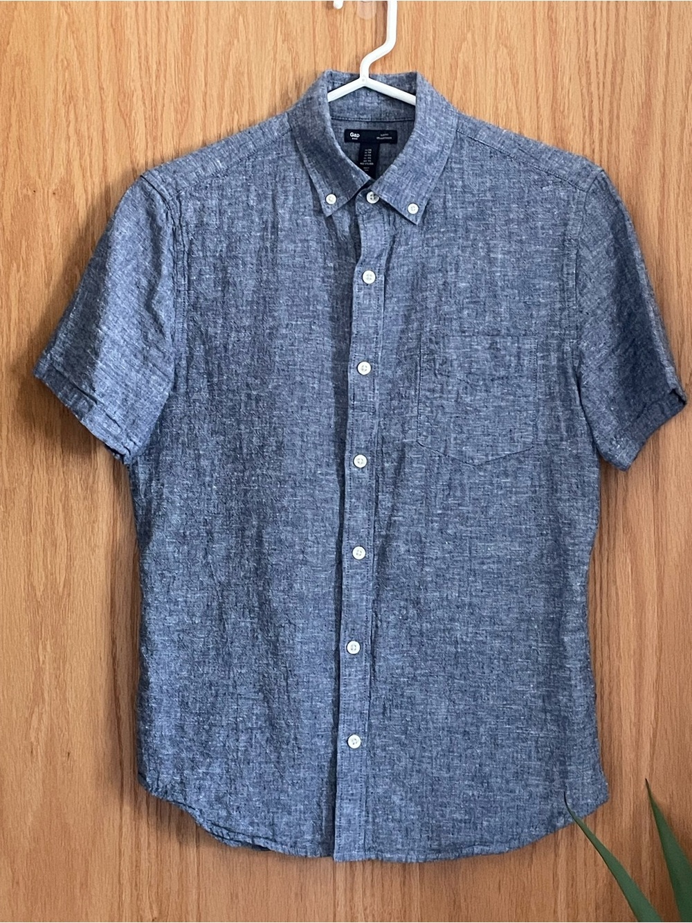 GAP Short-Sleeve Button-Down Shirt - Heather Blue